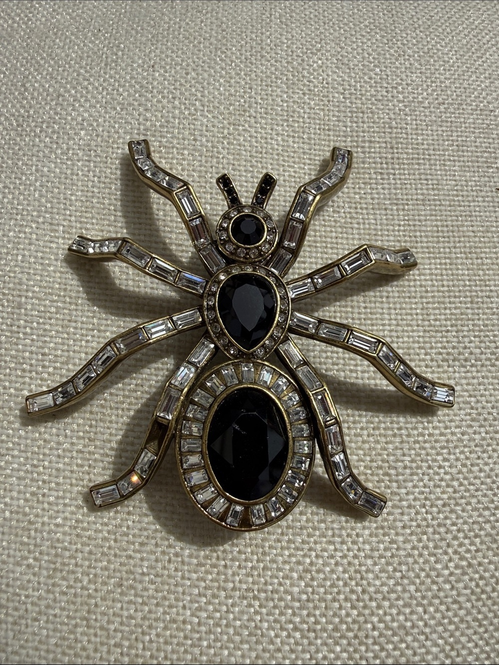 Heidi Daus Gold-Tone Spider Brooch with Black and Clear Stones